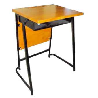 School Desk with metal shelf and front panel hardwood - top / metal frame